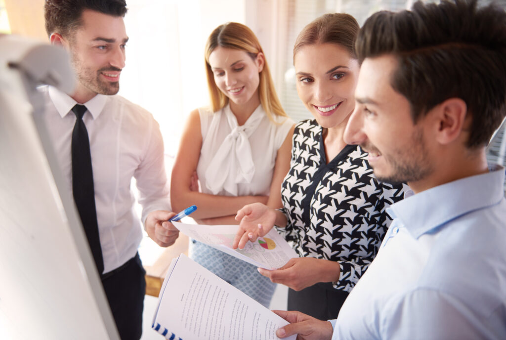 Business team discussing a project during a meeting