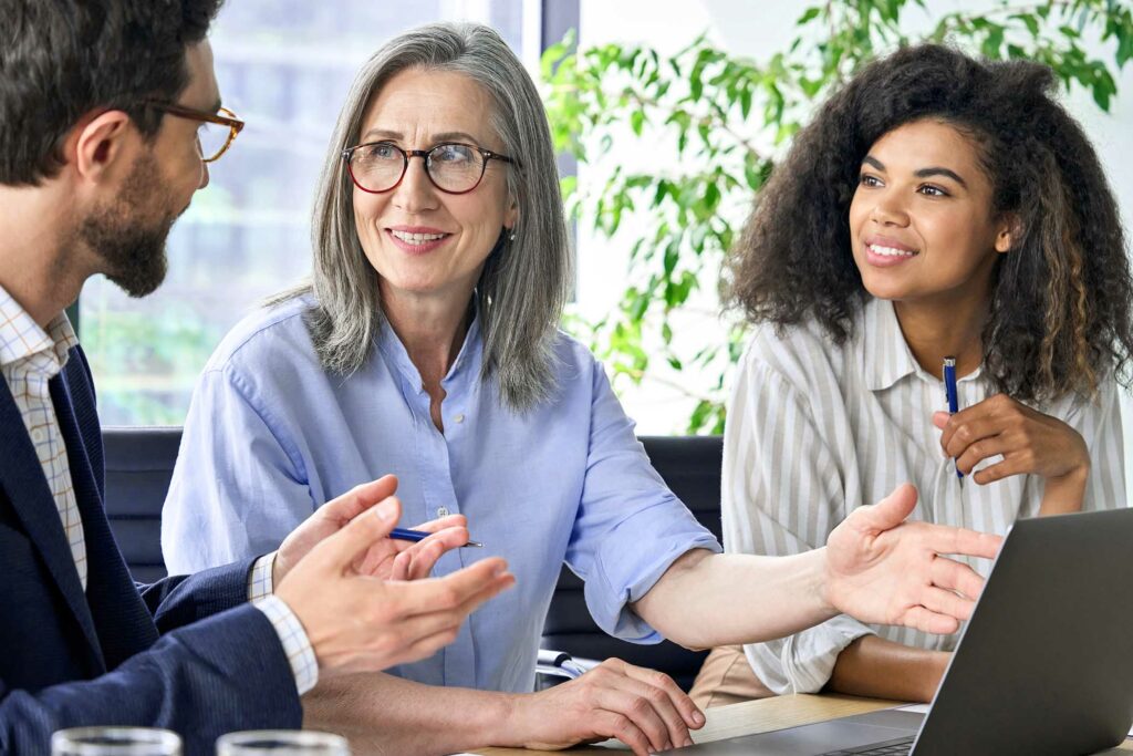 Diverse business team in a meeting discussing strategies